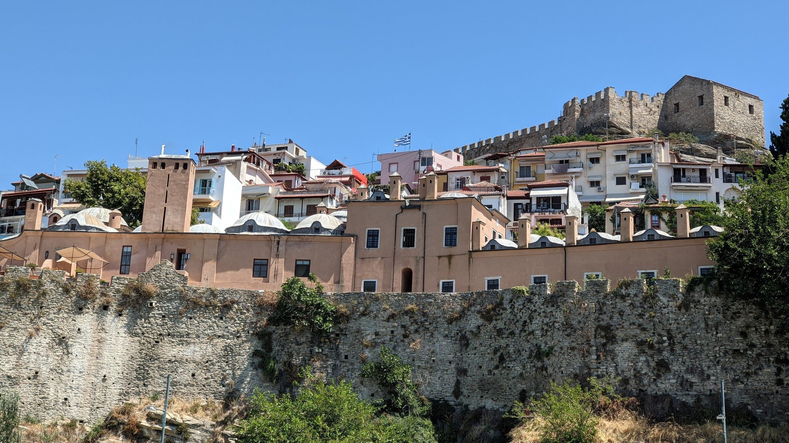 Kavala castle above the houses and walls of the old town