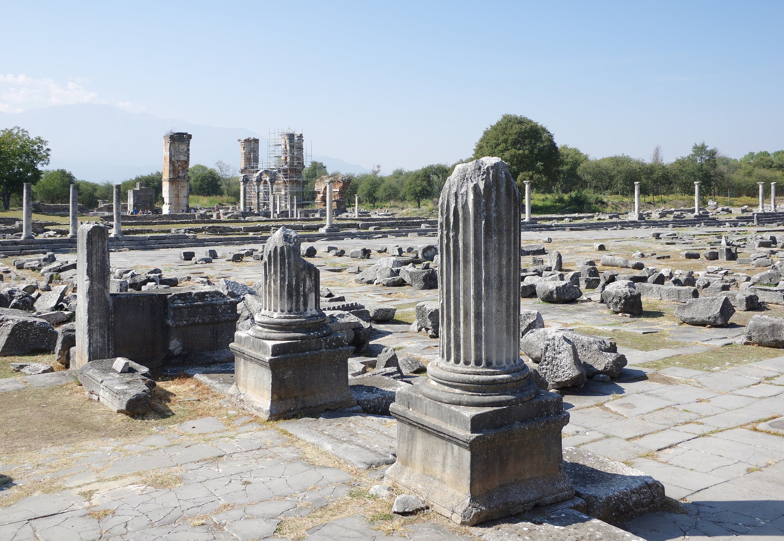 Standing columns and paved ground of the Roman forum at Philippi
