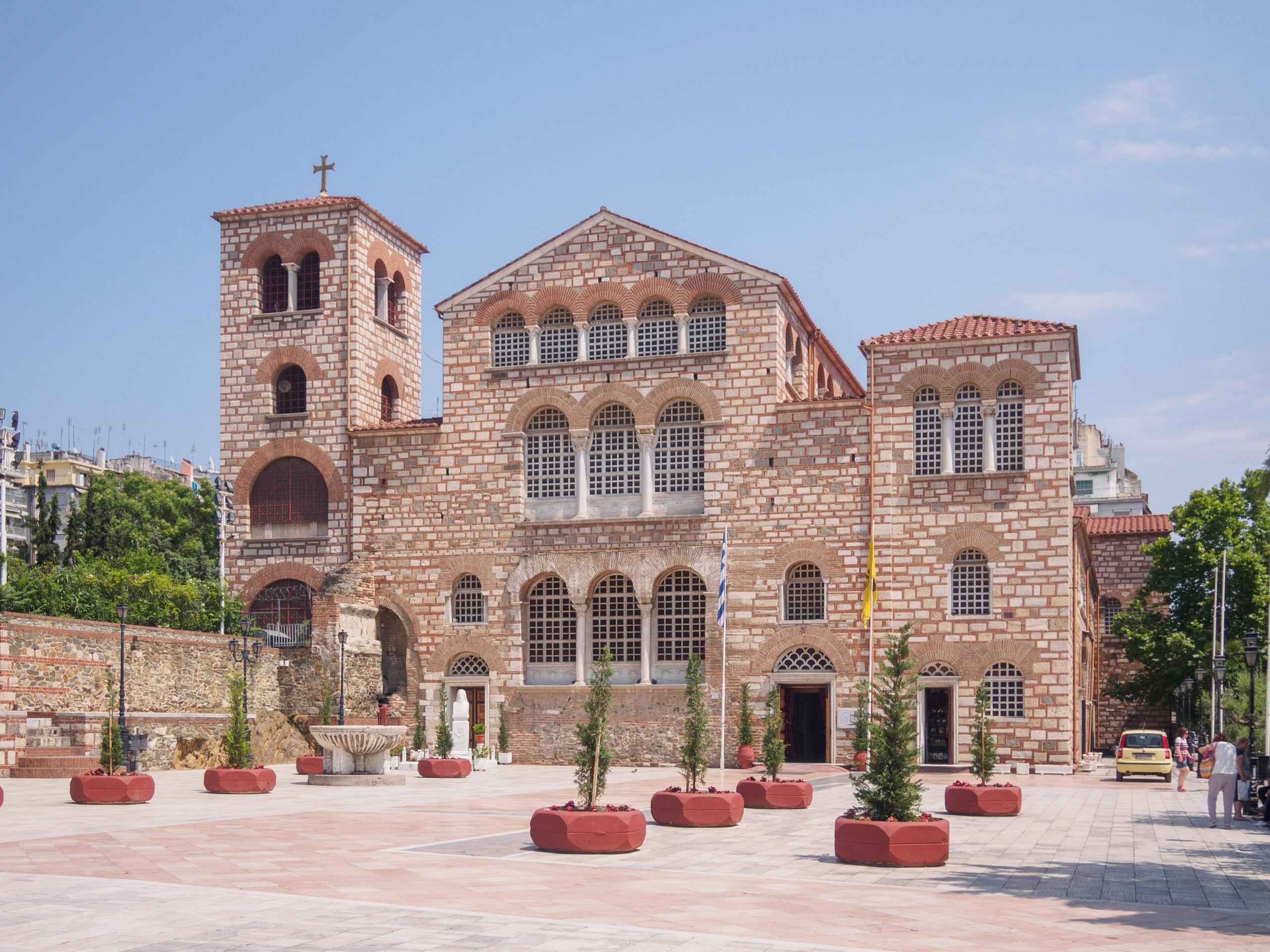 Church of Agios Dimitrios in Thessaloniki with its bell tower and paved square