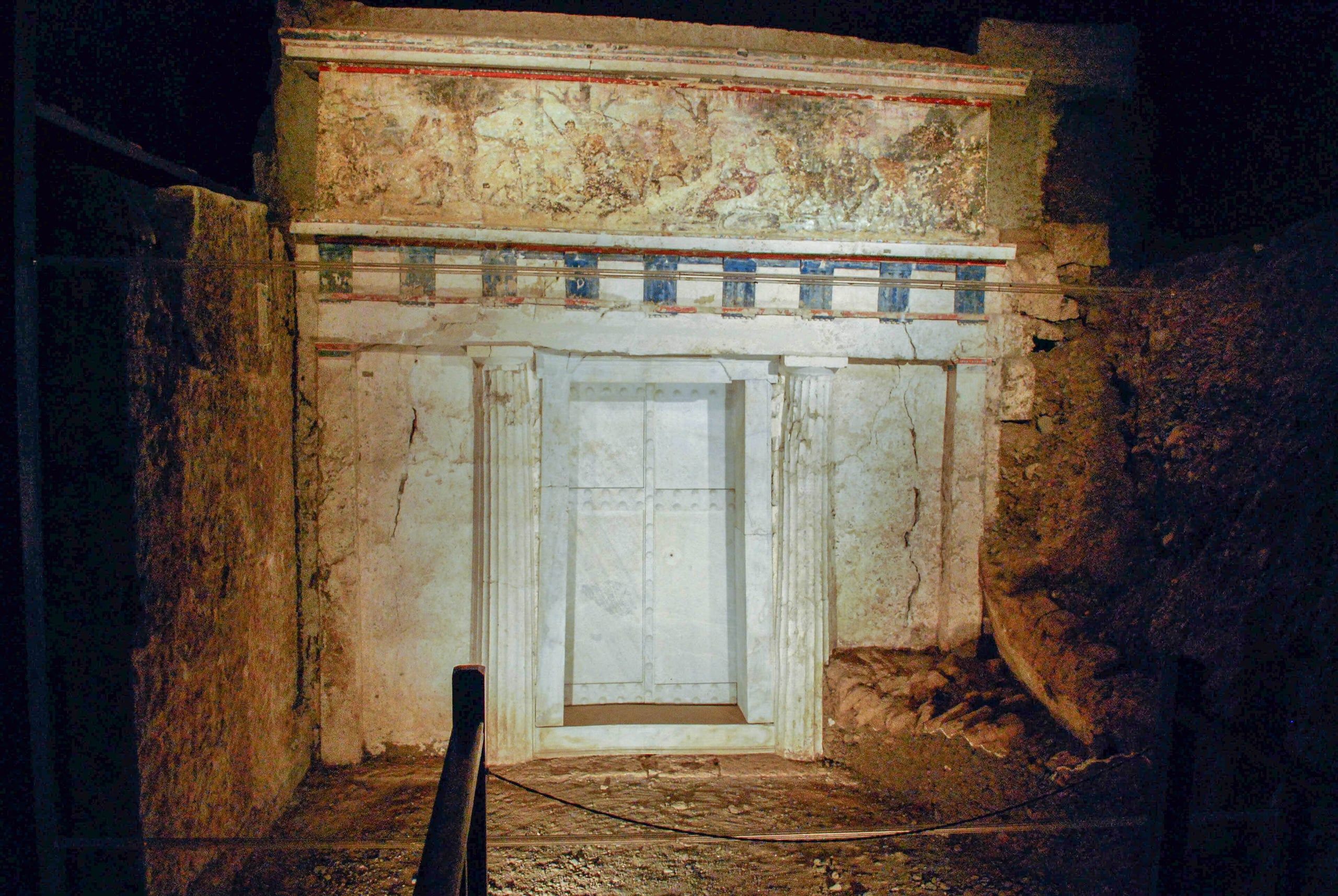 Painted facade of the tomb of King Philip II in the museum at Vergina